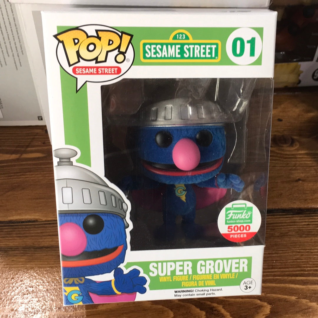 Super Grover Sesame Street flocked exclusive Funko Pop! Vinyl figure Cartoon
