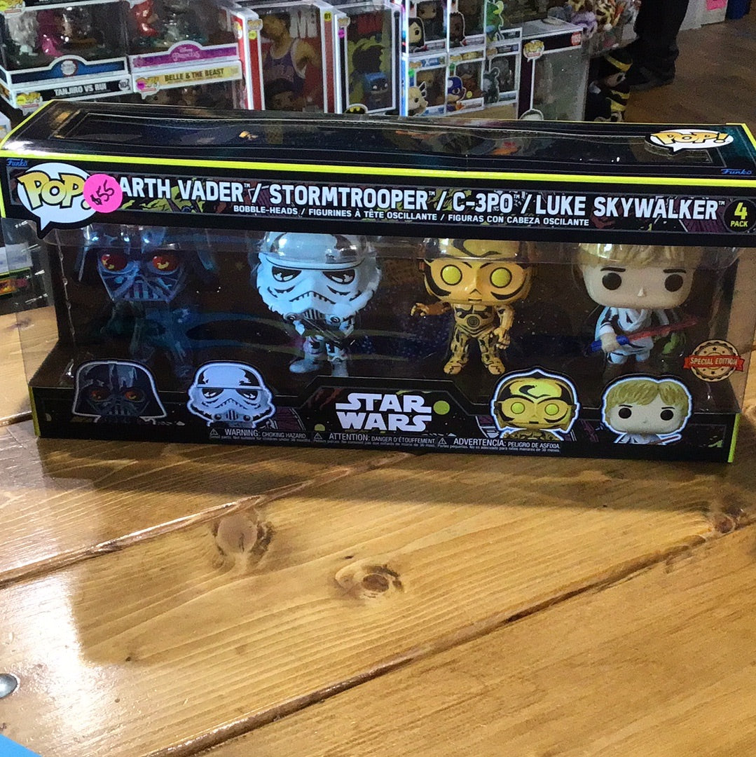 Star Wars Retro Series Exclusive 4 Pack (Darth Vader / Stormtrooper / C-3PO / Luke Skywalker) Funko Pop! Vinyl Figure