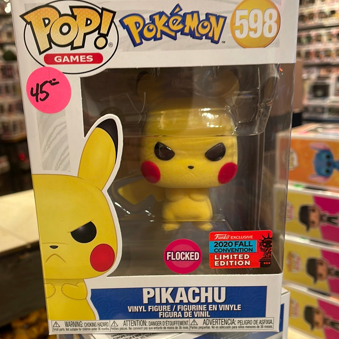 Pokémon - Pikachu grumpy flocked #598 - Funko Pop! Vinyl Figure ( video Games)