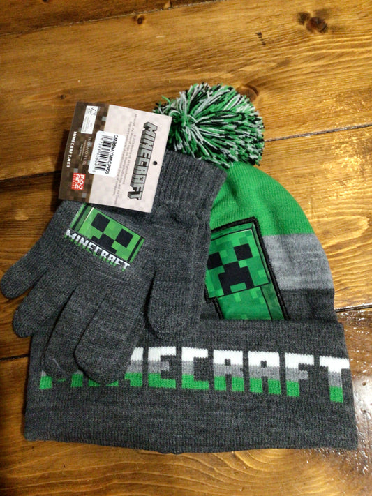 Bioworld minecraft skull cap beanie and gloves set