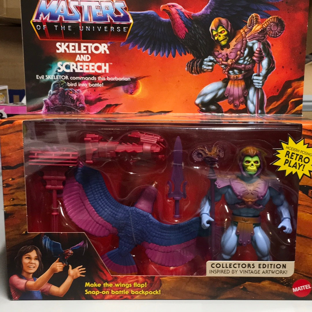 Mattel MOTU retro Skeletor and Screech figure new