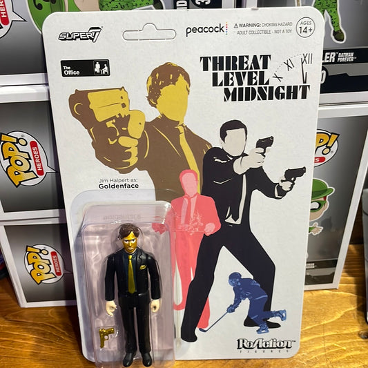 The Office Threat Level Midnight Jim Halpert as Goldface Super 7 reaction figure new