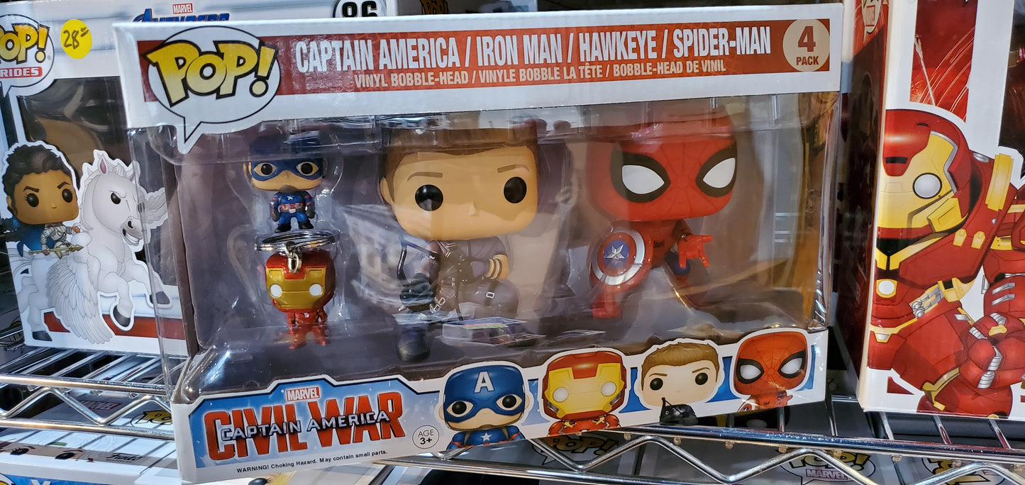 Civil War 4 Pack Captain America, Iron Man, Hawkeye, Spider-Man Funko Pop! Vinyl Figure marvel
